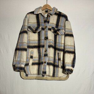 Plaid Teddy Jacket in Cream and Blue